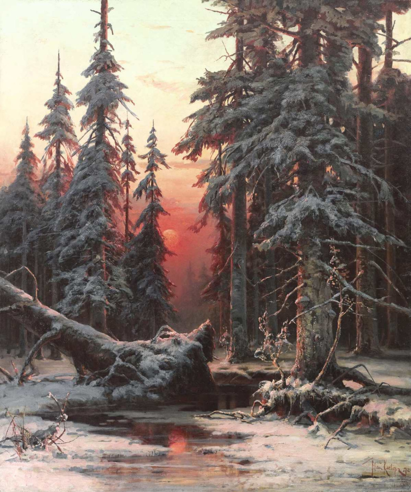 Юлий Юльевич Клевер. Зимний лес на закате