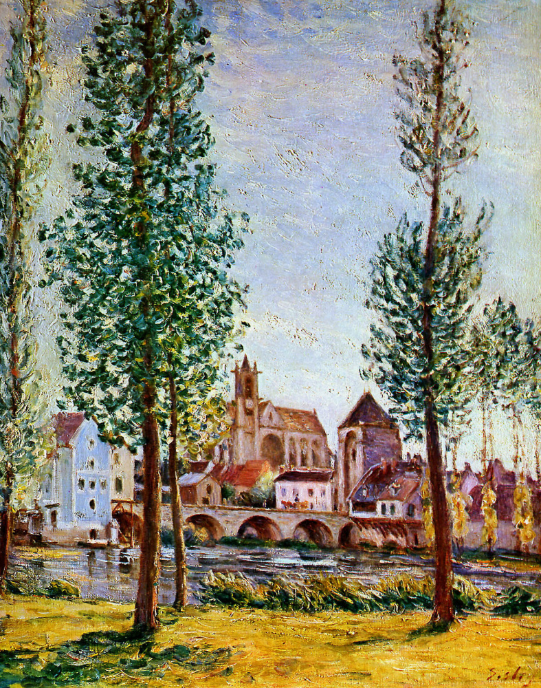 Альфред Сислей. Вид на Морэ-сюр-Луан через деревья