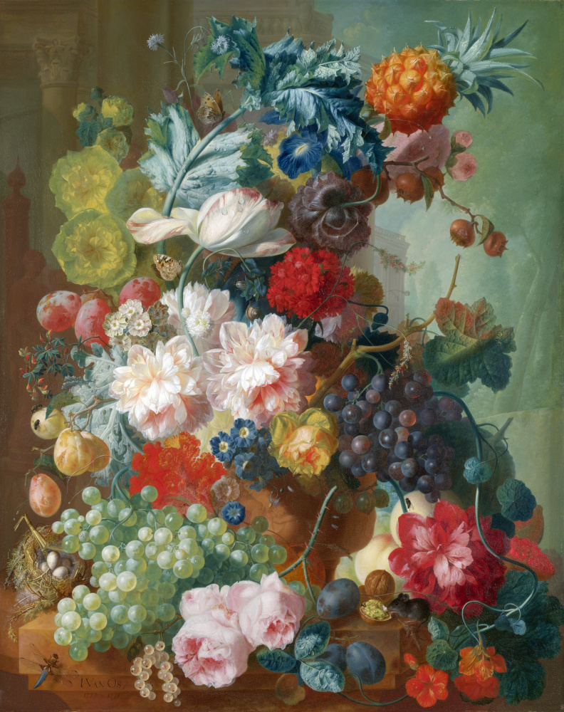 Ян ван Ос. Фрукты и цветы в терракотовой вазе