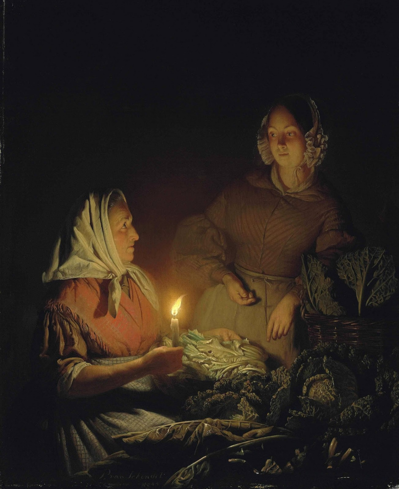 Петрус ван Шендель. На ночном рынке. 1844
