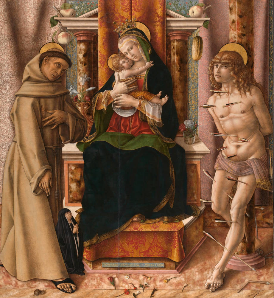 Карло Кривелли. Мадонна с Младенцем на троне со святыми Франциском и Себастьяном