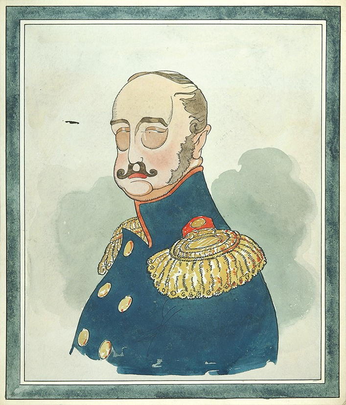 Дмитрий Стахиевич Моор (Орлов). Шаржированный портрет императора Николая I. Ватман, перо