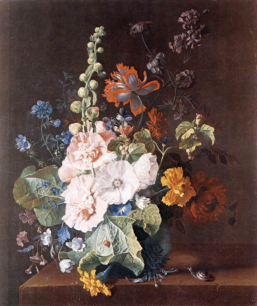 Ян ван Хейсум. Мальвы и другие цветы в вазе