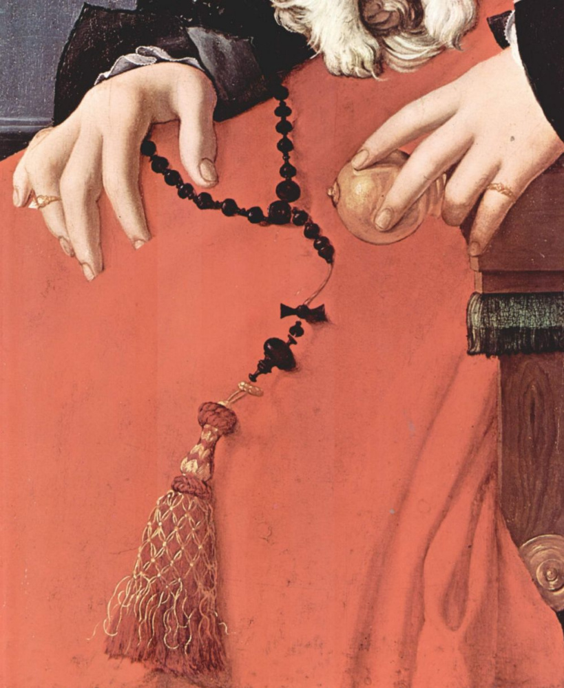 Якопо Понтормо. Портрет дамы в красном платье, фрагмент