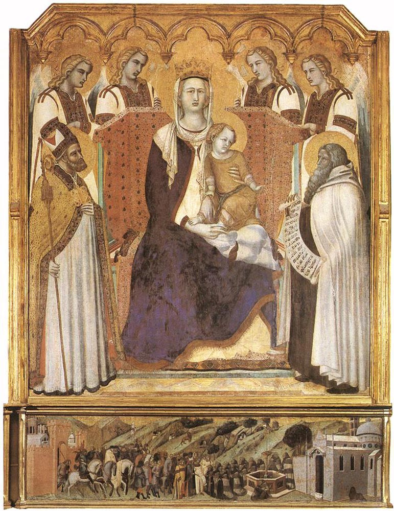 Пьетро Лоренцетти. Мадонна с ангелами между Святым Николаем и пророком Елисеем