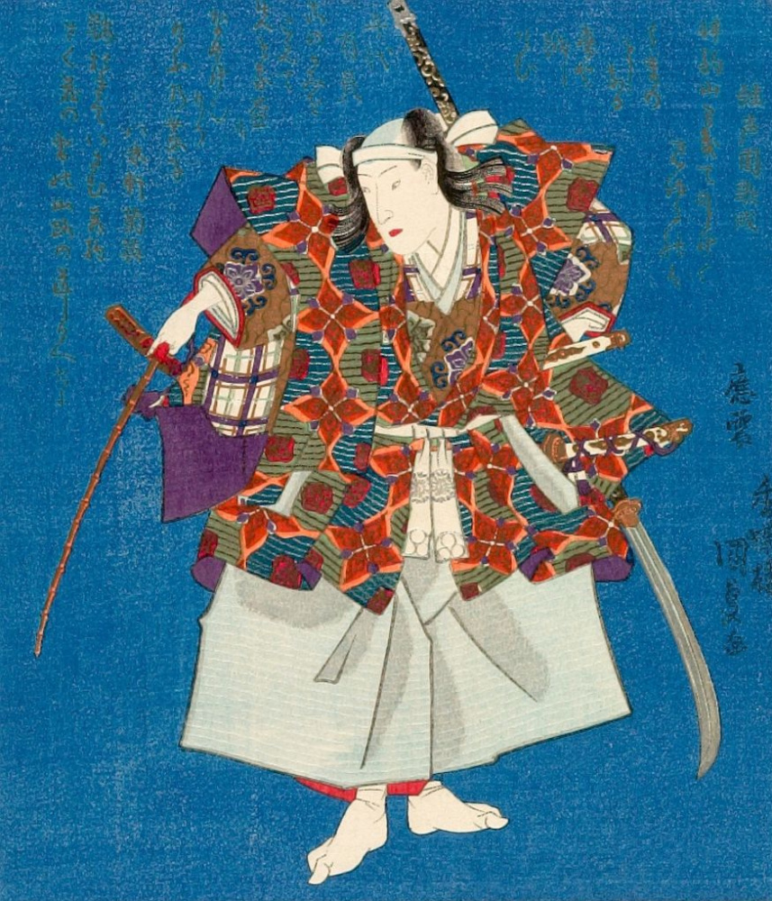 Утагава Кунисада. Актер кабуки Итикава Данзюро VIII в образе воина с мечом и хлыстом