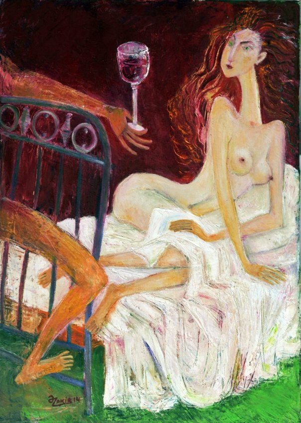 Zakir AHMED Ahmedov. .In Bed 2013year27x19in Original Painting Oil on Canvas