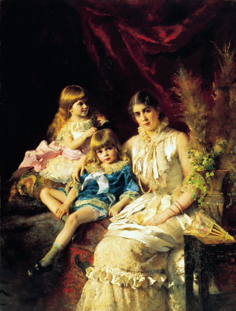 Константин Егорович Маковский. Семейный портрет. Изображена Ю.П. Маковская с детьми Сергеем и Еленой