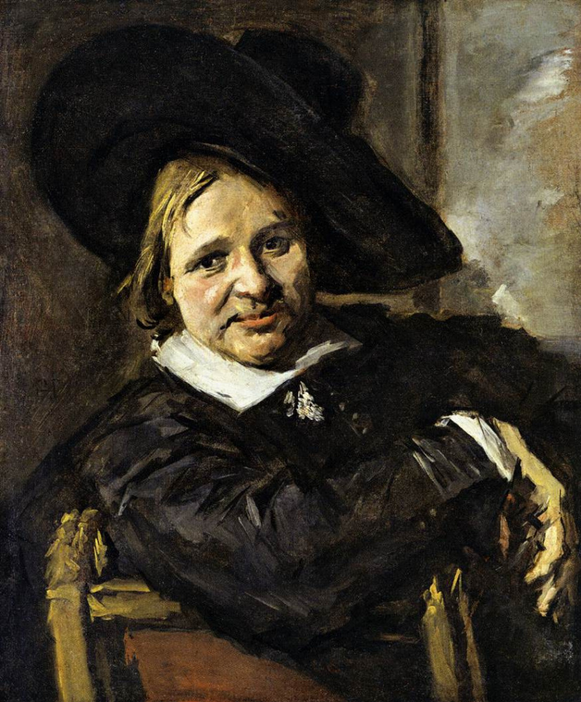 Франс Хальс. Портрет сидящего мужчины в шляпе, одетой набекрень, правой рукой опирающегося о спинку стула