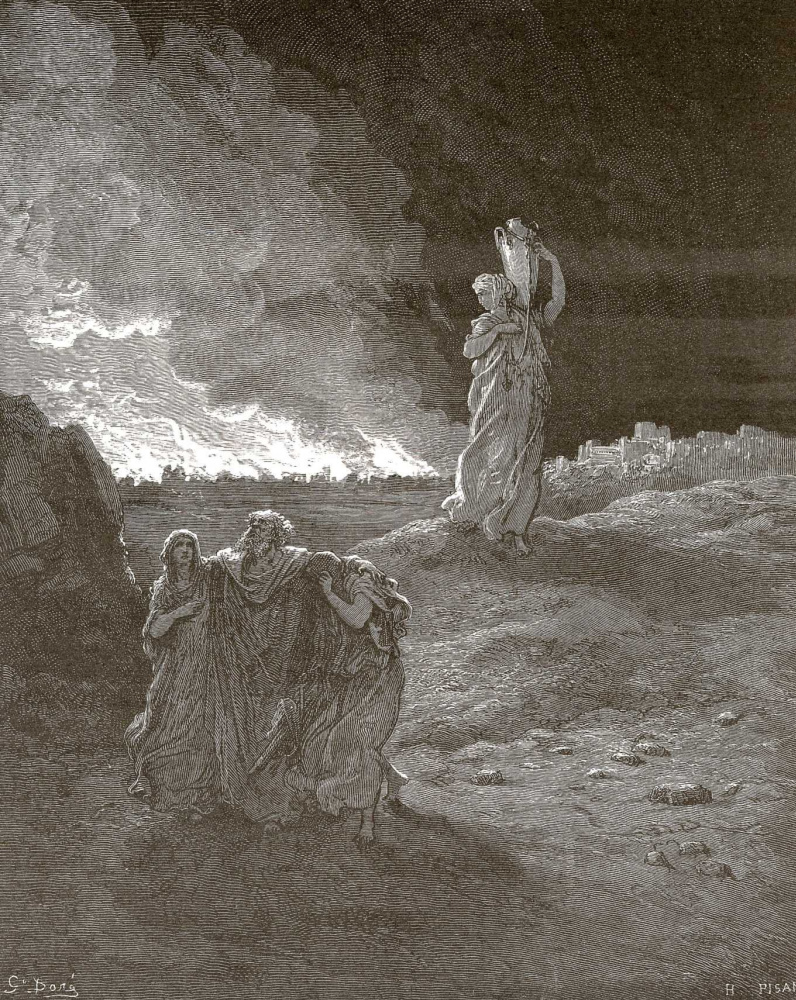 Поль Гюстав Доре. Иллюстрации к Библии: семья Лота покидает Содом