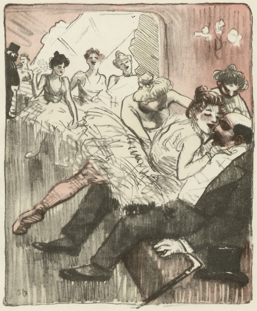 Теофиль-Александр Стейнлен. Фойе танцевальных классов. Карикатура в журнале "L'Assiette au buerre", 14 июля 1901