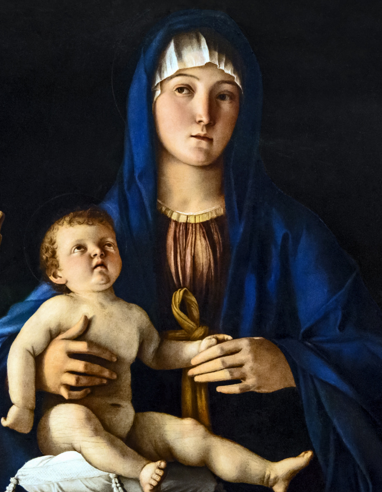 Джованни Беллини. Дева с младенцем, святой Екатериной и Марией Магдалиной. Фрагмент. Мария с младенцем