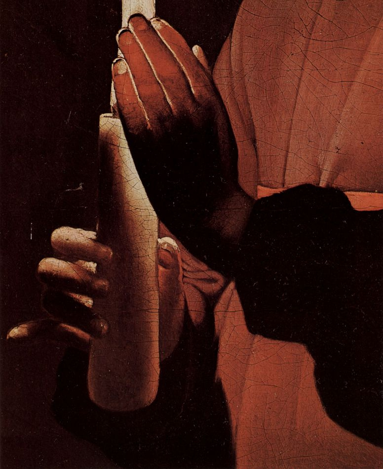Жорж де Латур. Св. Иосиф - плотник, деталь: Руки младенца Христа с крестом