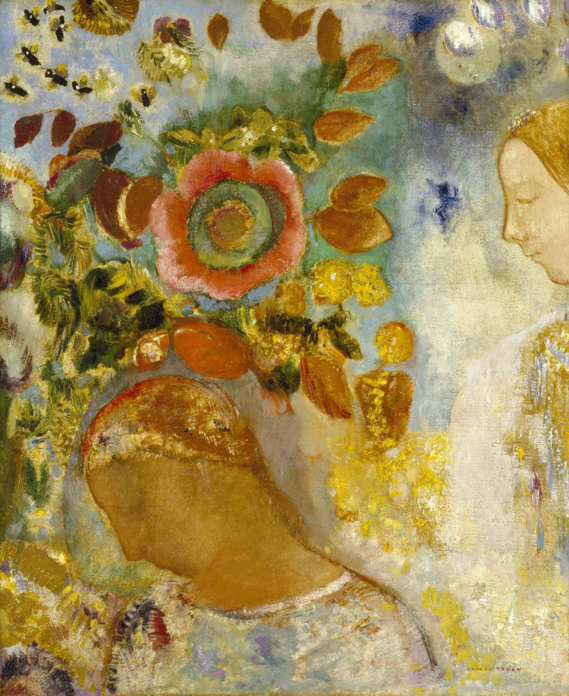 Одилон Редон. Две молодые девушки среди цветов