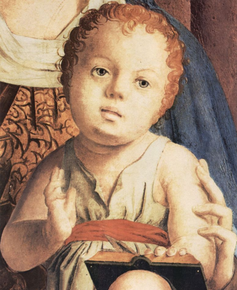 Антонелло да Мессина. Мадонна на троне, фрагментПала ди Сан Кассиано, Венеция, деталь: Младенец Христос