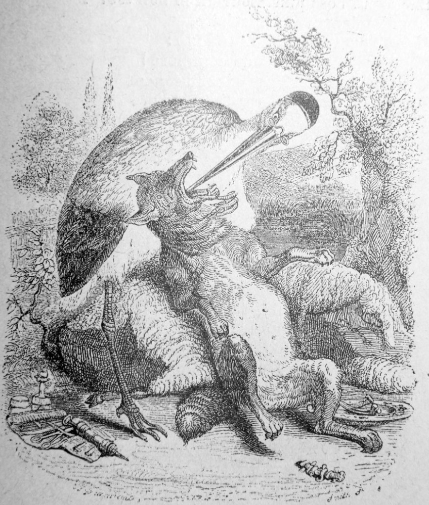 Волк и Журавль. Иллюстрации к басням Жана де Лафонтена