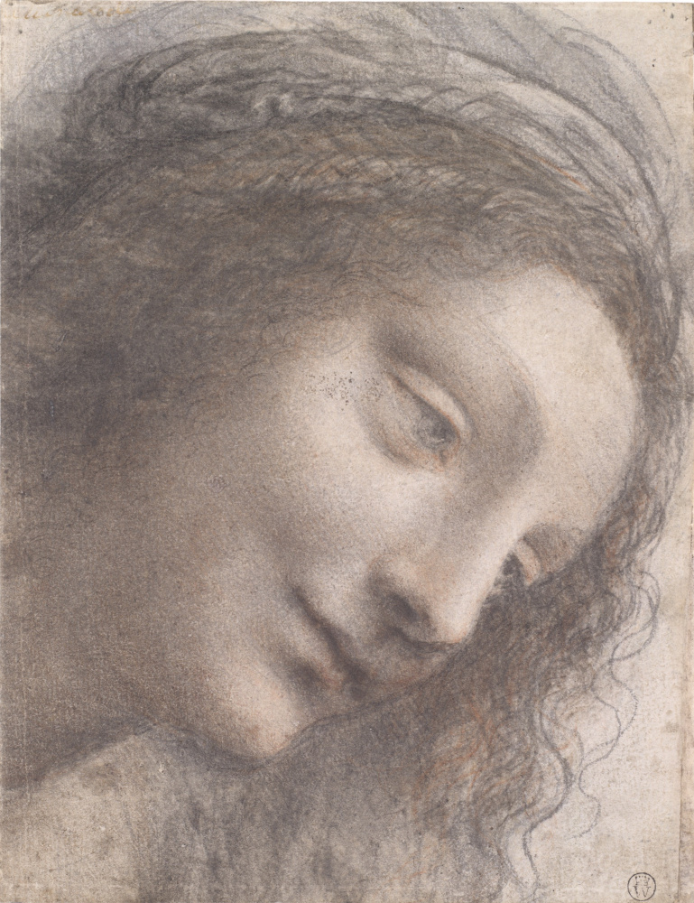 Леонардо да Винчи. Голова Богородицы в три четверти с правой стороны