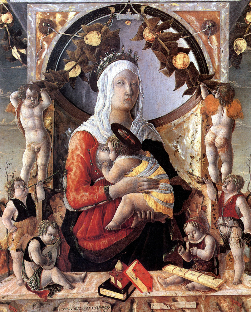 Марко Дзоппо. Мадонна с младенцем в окружении восьми ангелов
