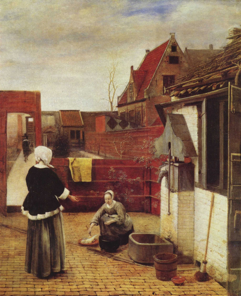 Питер де Хох. Женщина со служанкой во дворе