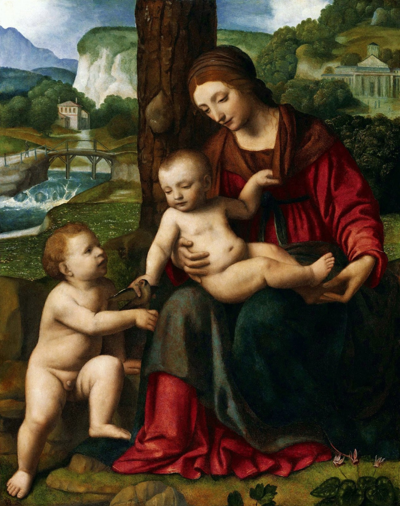 Бернардино Луини. Мадонна с младенцем и юным Иоанном Крестителем