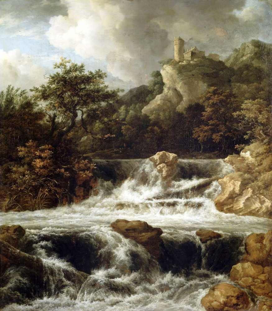 Якоб Исаакс ван Рейсдал. Пейзаж с водопадом и замком на скале