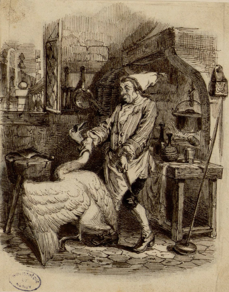 Жан Иньяс Изидор (Жерар) Гранвиль. Лебедь и Повар. Иллюстрации к басням Жана де Лафонтена