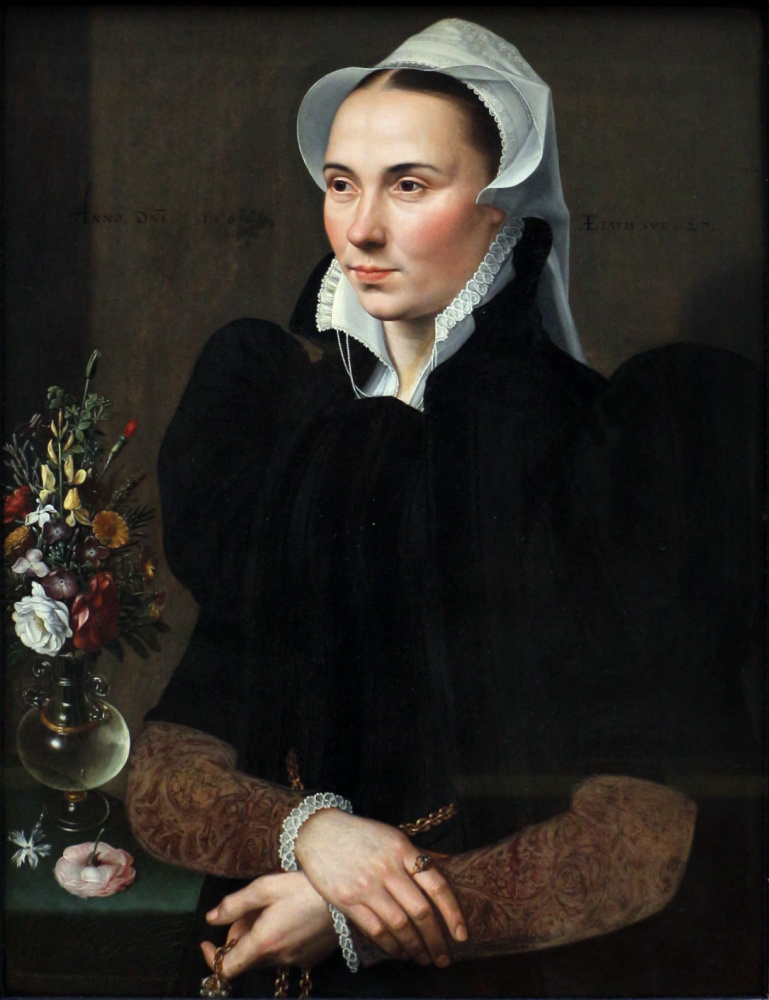 Адриан Томас Кей. Портрет молодой женщины с букетом цветов