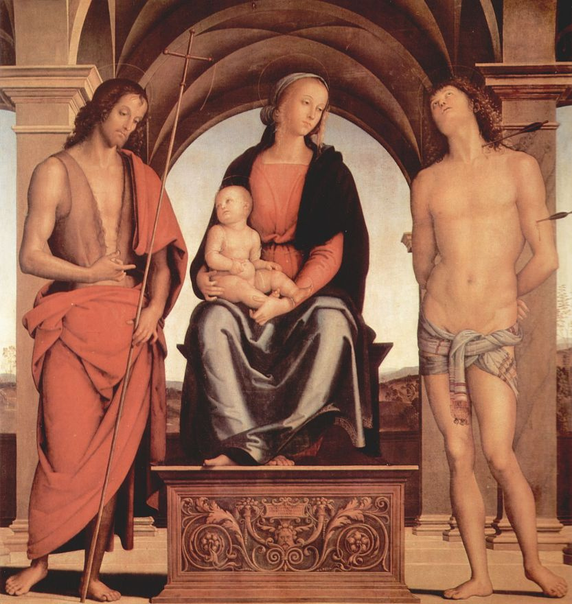 Пьетро Перуджино. Мадонна на троне со св. Иоанном Крестителем и св. Себастьяном