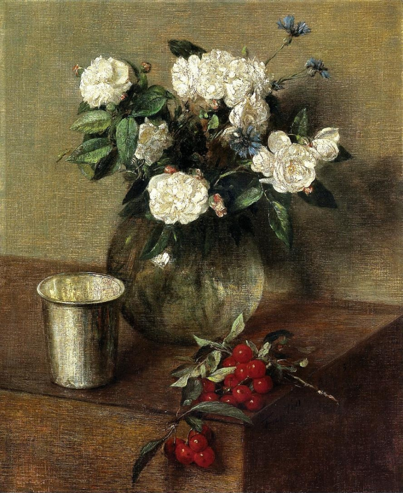 Анри Фантен-Латур. Белые розы и вишни