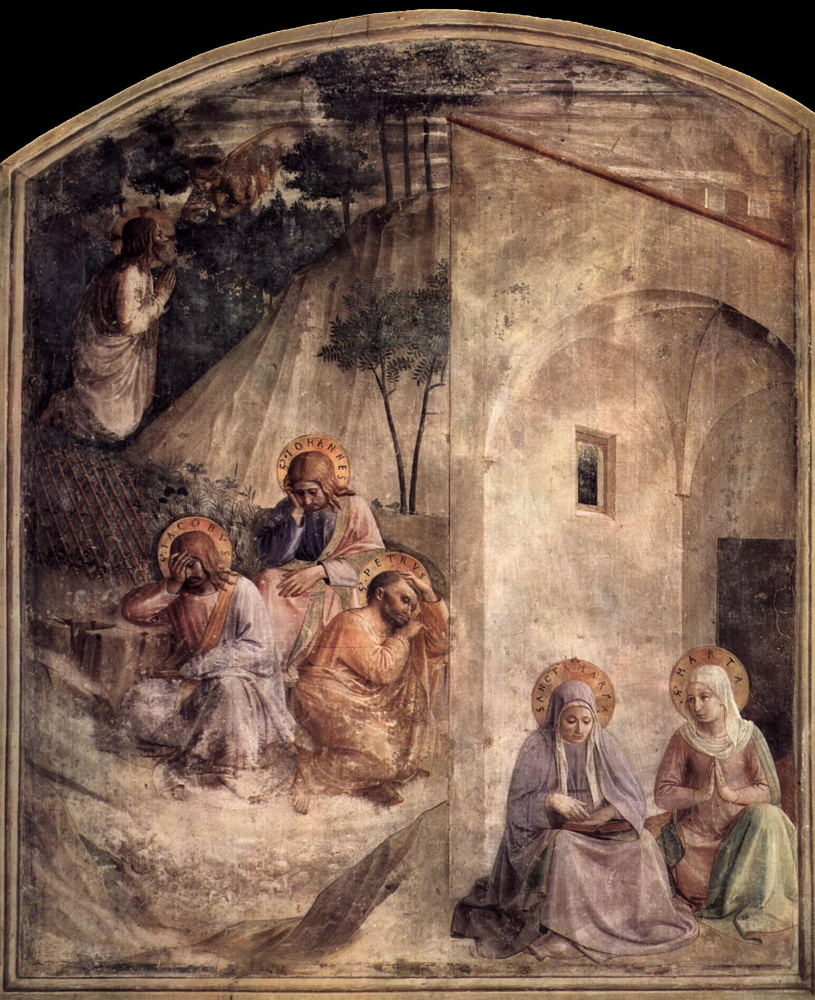 Фра Беато Анджелико. Моление о Чаше. Мария и Марта. Фреска монастыря Сан Марко, Флоренция