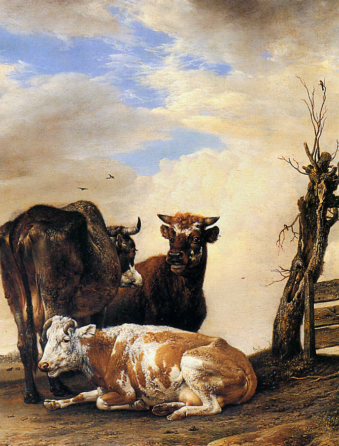 Паулюс Поттер. Две коровы и бык рядом с забором