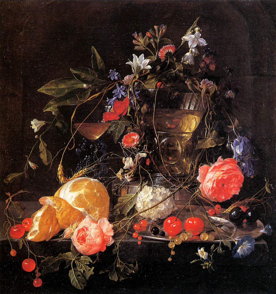 Ян Давидс де Хем. Цветочный натюрморт с фруктами