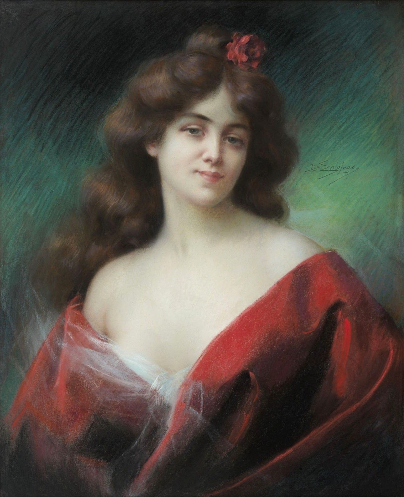 Дельфин Анжольра. Портрет женщины в красной одежде