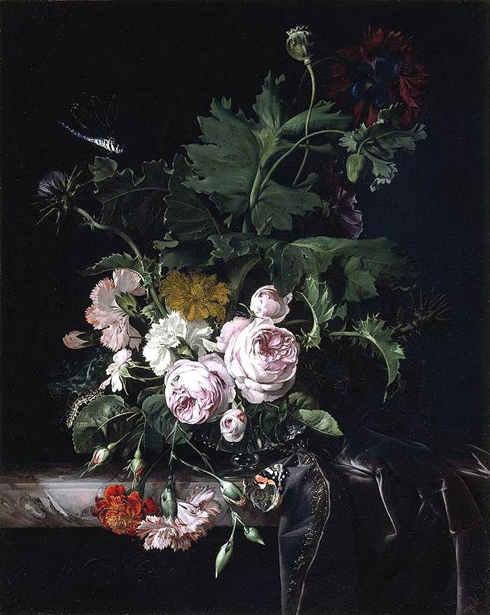 Виллем ван Алст. Натюрморт с букетом цветов и стрекозой