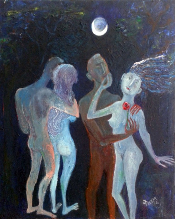Zakir AHMED Ahmedov. Moonlight Night 2016year23x19in Original Painting Oil on Canvas
