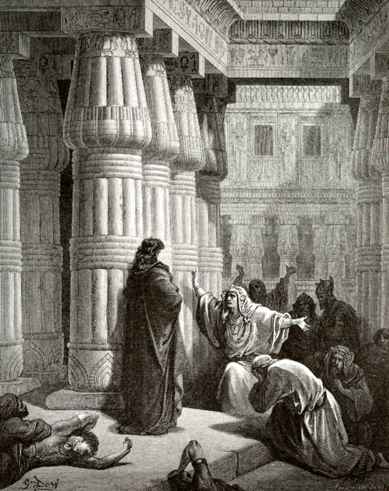 Поль Гюстав Доре. Иллюстрация к Библии: фараон просит Моисея покинуть Египет