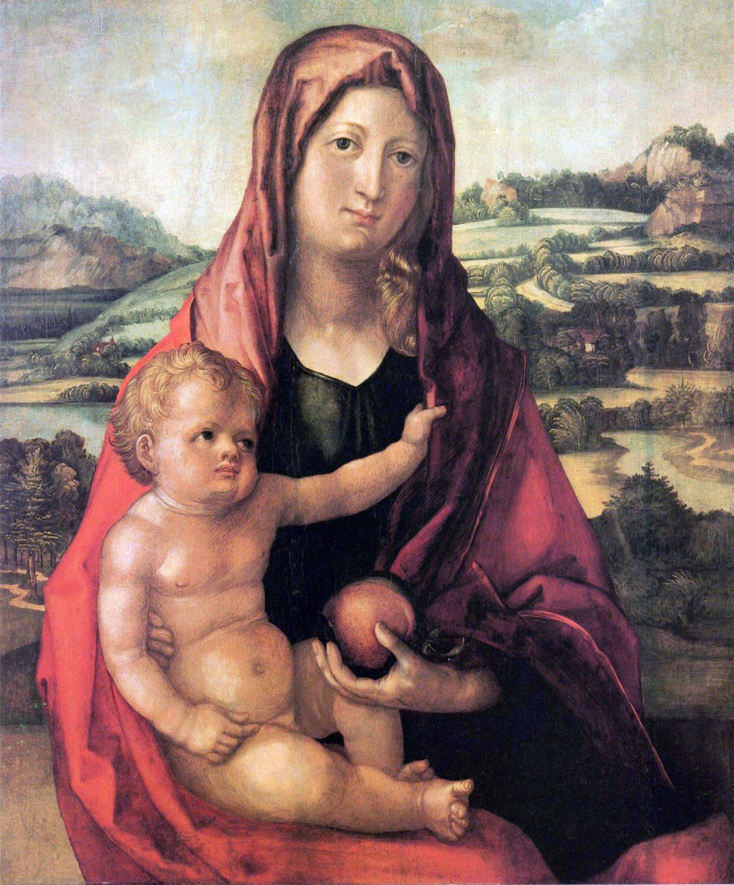 Альбрехт Дюрер. Мария с младенцем на фоне пейзажа