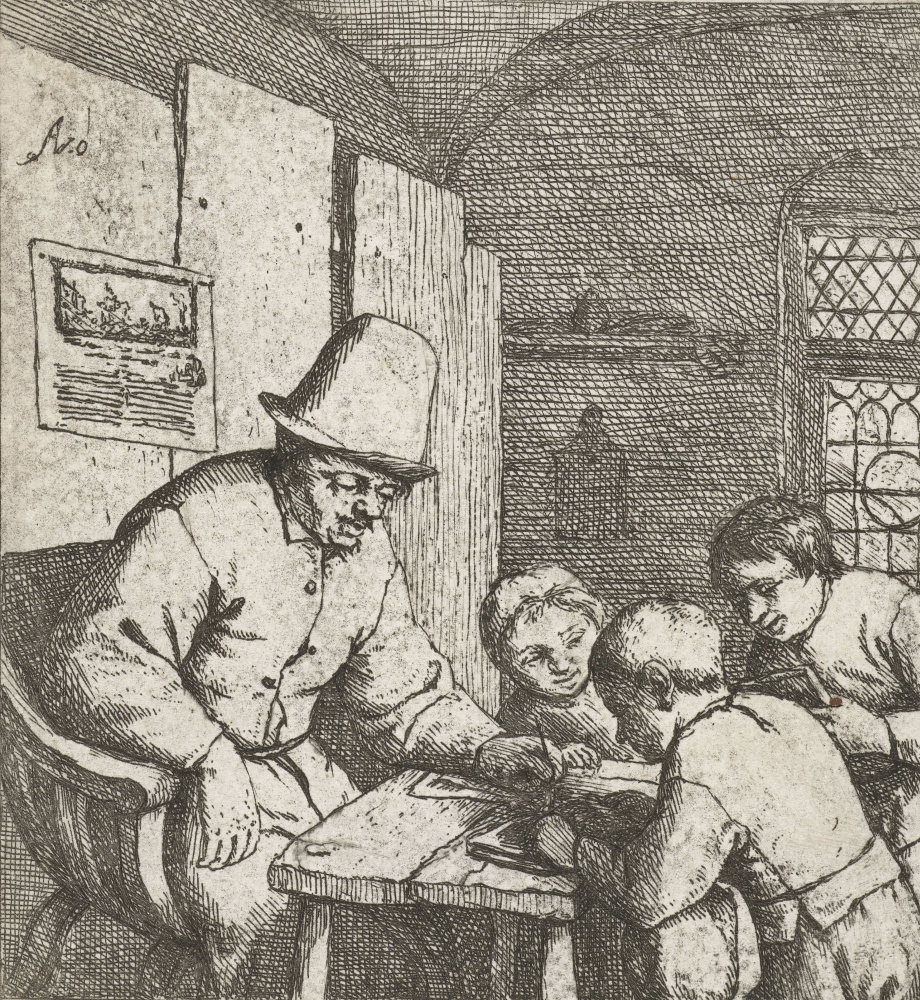 Адриан Янс ван Остаде. Школьный учитель с тремя учениками за столом