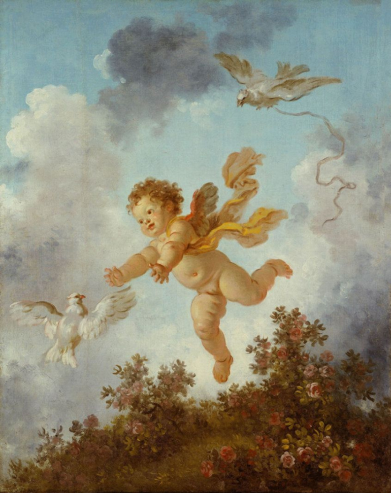 Жан Оноре Фрагонар. Амур, преследующий голубя. Из живописной серии "Любовные приключения"