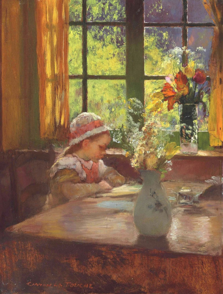 Гастон ла Туш Франция 1854 - 1913. Девочка в боннете, читающая у окна.