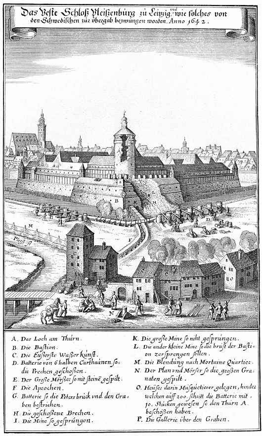 Маттеус Мериан Старший. Лейпциг, обстрел Плейсенбурга шведами в 1642 году