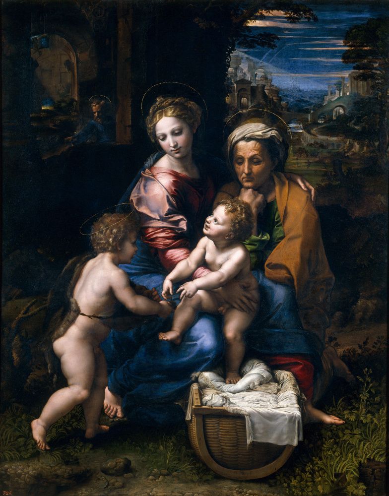 Рафаэль Санти. Мадонна с младенцем, Иоанном Крестителем и Св. Анной (Жемчужина или Мадонна ла Перла)