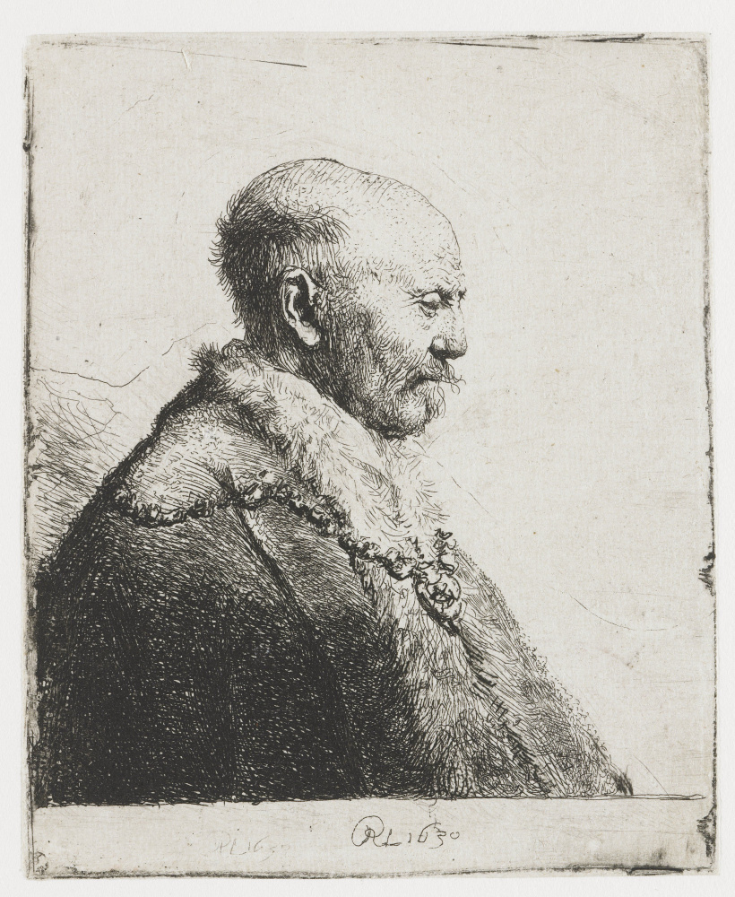 Рембрандт Харменс ван Рейн. Голова лысого старика в правый профиль (отец Рембрандта?)