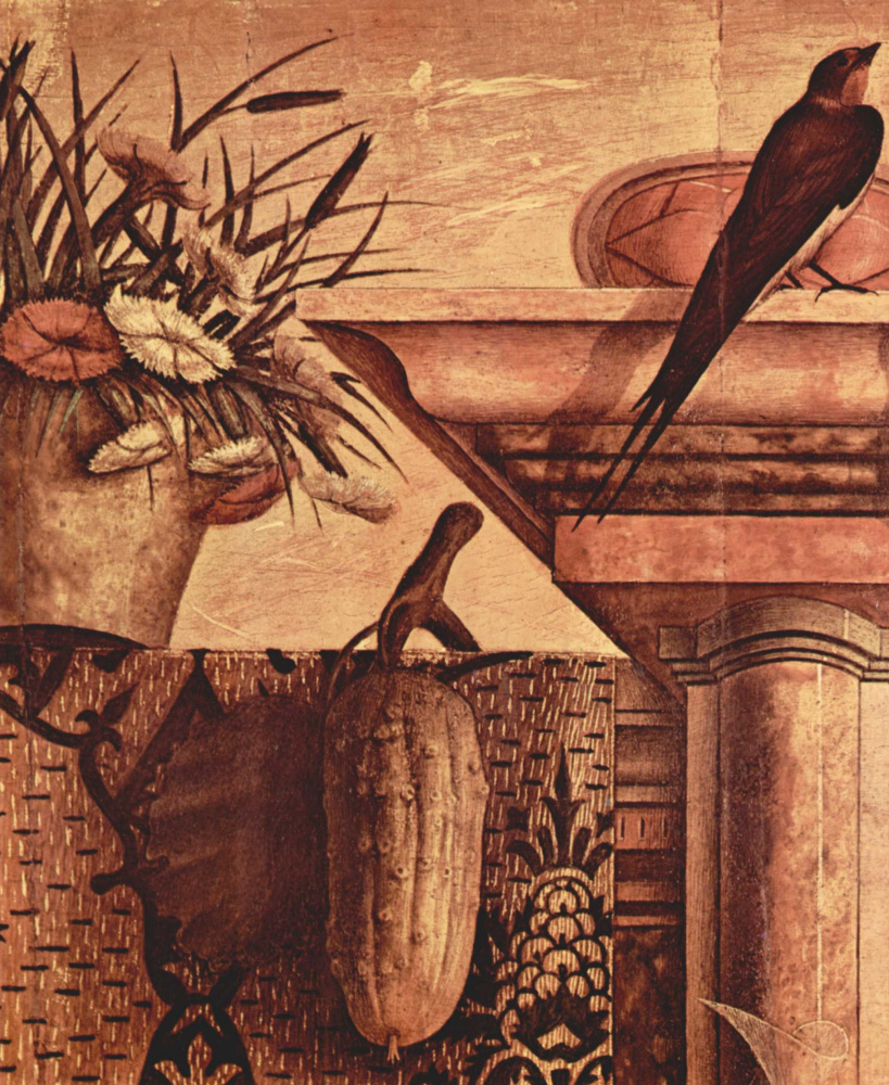 Карло Кривелли. Алтарь семьи Одони, центральное изображение: Мария на троне, святой Иероним и святой Себастьян. Фрагмент