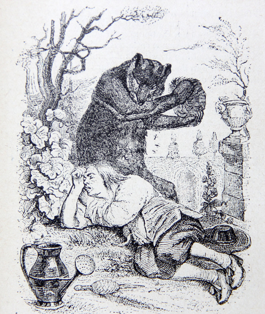 Жан Иньяс Изидор (Жерар) Гранвиль. Медведь и Садовник. Иллюстрации к басням Жана де Лафонтена