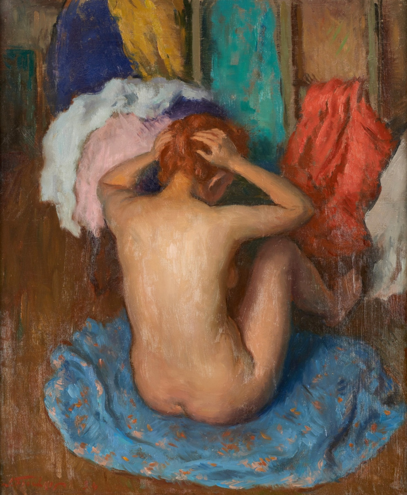 Леонид Исаакович Фрешкоп. Девушка, моющая свои волосы. 1934