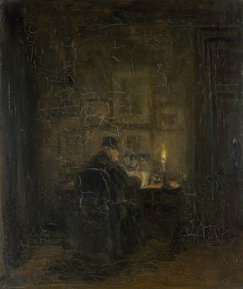 Йозеф Исраэлс. Пожилой мужчина, пишущий при свечах
