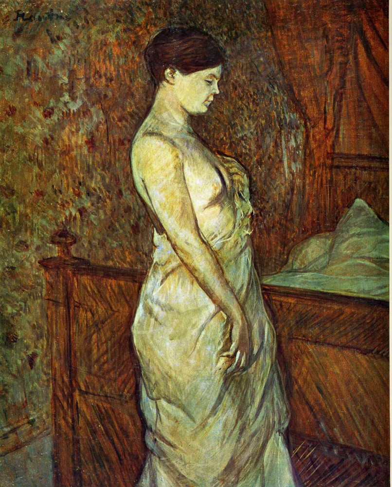 Анри де Тулуз-Лотрек. Женщина в сорочке, стоящая около кровати