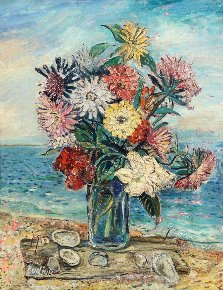 Давид Давидович Бурлюк. Натюрморт с цветами на пляже