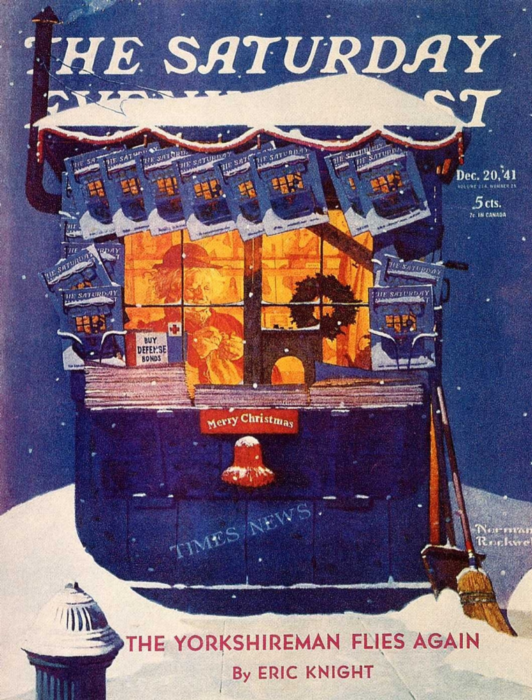 Норман Роквелл. Газетный киоск в снегу. Обложка журнала "The Saturday Evening Post" (20 декабря 1941 года)